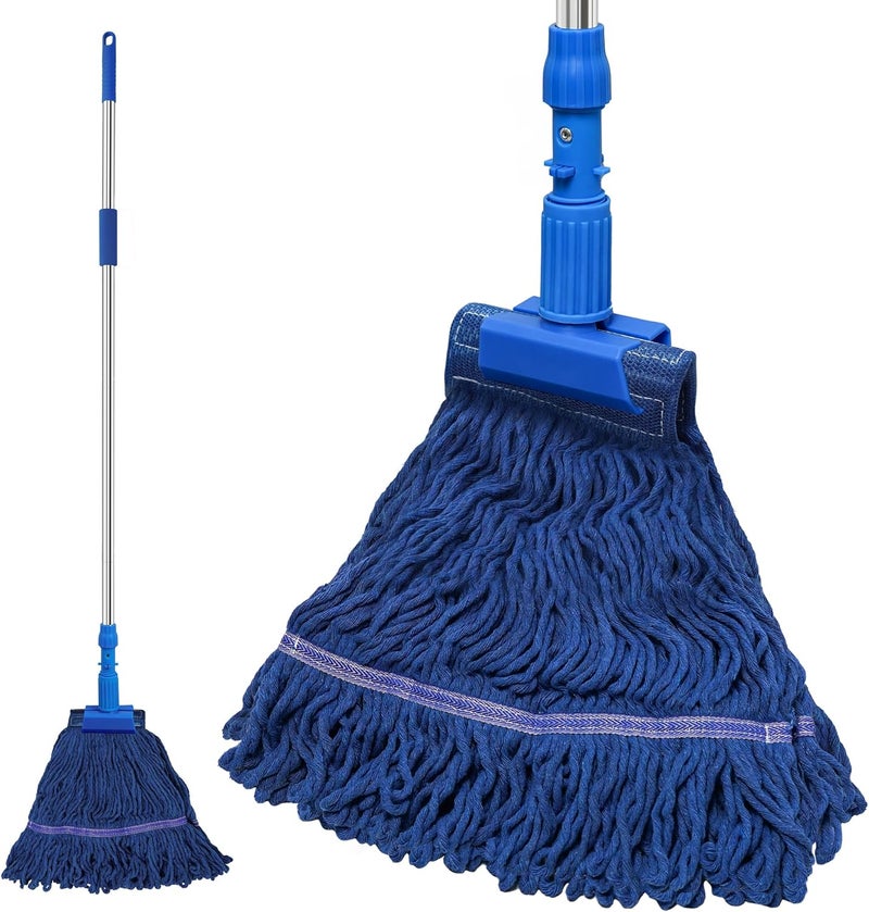 NEWE Commercial Mop for Floor Cleaning, Heavy Duty Industrial Mops with 55 inches Long Handle, Looped-End Wet Dry String Mop for Hardwood Tile Concrete Home Kitchen Office Garage (Blue) - Image 1
